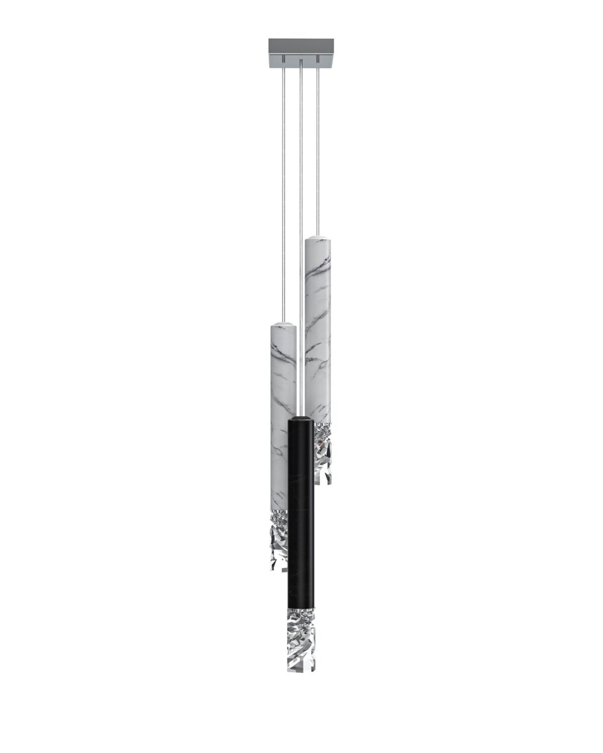 Elementis pendant crystal lighting fixture with white and black marble 2w 1b